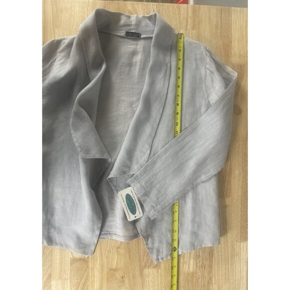 NEW LUCA VANUCCI Italy Linen Jacket Women’s Sz Med Gray Open Front Long Sleeve - Picture 4 of 6